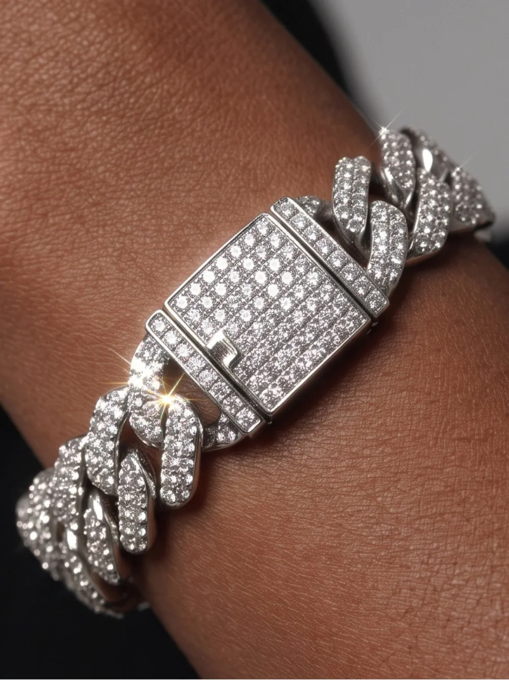 Invicta Elements Men's Ultra Iced Out Cuban Chain Bracelet, Silver